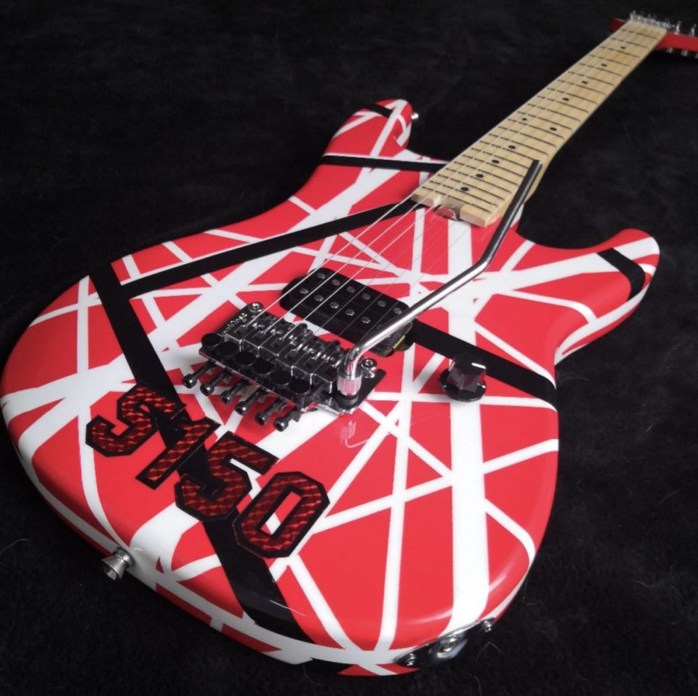5150 Striped Red/Black/White Floyd Rose Locking Tremolo Wolfgang Eddie Van Halen Style Guitar