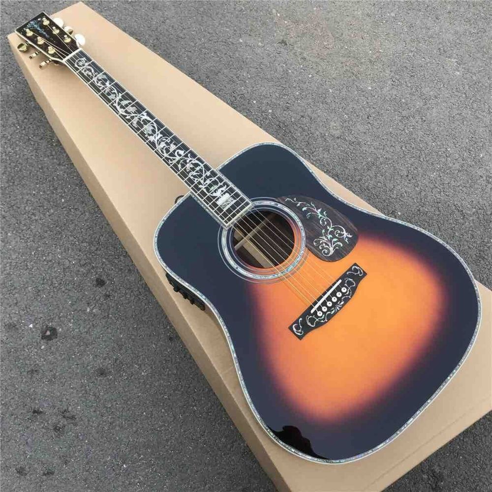 Solid Spruce Top Tree Abalone Inlays 41 Inch D45sb Style Acoustic Guitar in Sunburst