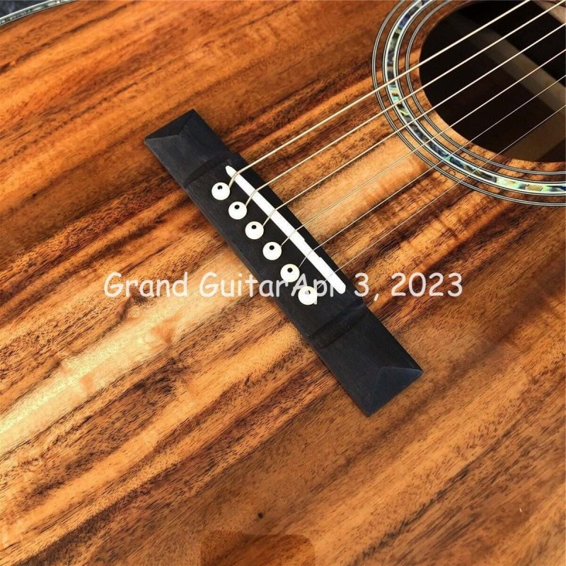 Custom Grand 39 Inch Real Abalone Ebony Fingerboard Solid KOA Back Side