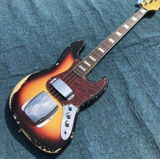 Heavy Relic Jazz Bass Electric Guitar Sunburst Color Alder Body with Nitrolacquer Finish Aged Hardware