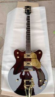 Manufacturer Custom Made Semi Hollow Jazz Electric Guitar Gold Hardware in Wine Brown Color