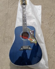 Custom 12 Strings Birds in Flight Viper Blue Custom Acoustic Dreadnought Guitar Blue Flamed Maple Guitar