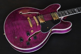 F hollow body jazz electric guitar, purple tiger flame top gitaar, mahogany guitar