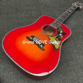 Custom 41 Inch 12 Strings Flamed Maple Neck Back Side Dove GB Style Acoustic Guitar in Red Finishing Color