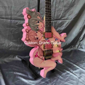 Custom Beautiful Girls Pink Red Color Rosewood Fingerboard Irregular Body Special Shape Electric Guitar