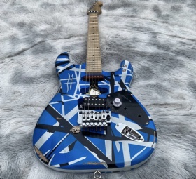Edward Eddie Van Halen Heavy Relic blue Franken 5150 Electric Guitar Black White Stripes Floyd Rose Tremolo Bridge Slanted Pickup