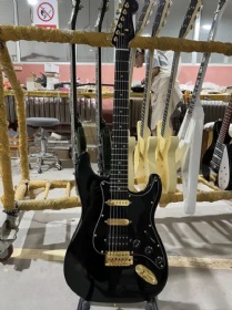 Custom ST Strat Electric Guitar with Black Color and Golden Hardware