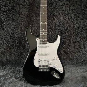 Custom Fender Style ST Electric Guitar, Mahogany Body, Black Color, Rosewood Fingerboard, 6 Strings Guitar
