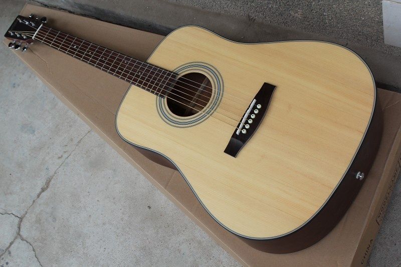 Custom 41 inch 20 frets 18 natural wood color Acoustic Guitar with Solid Top Mahogany Back