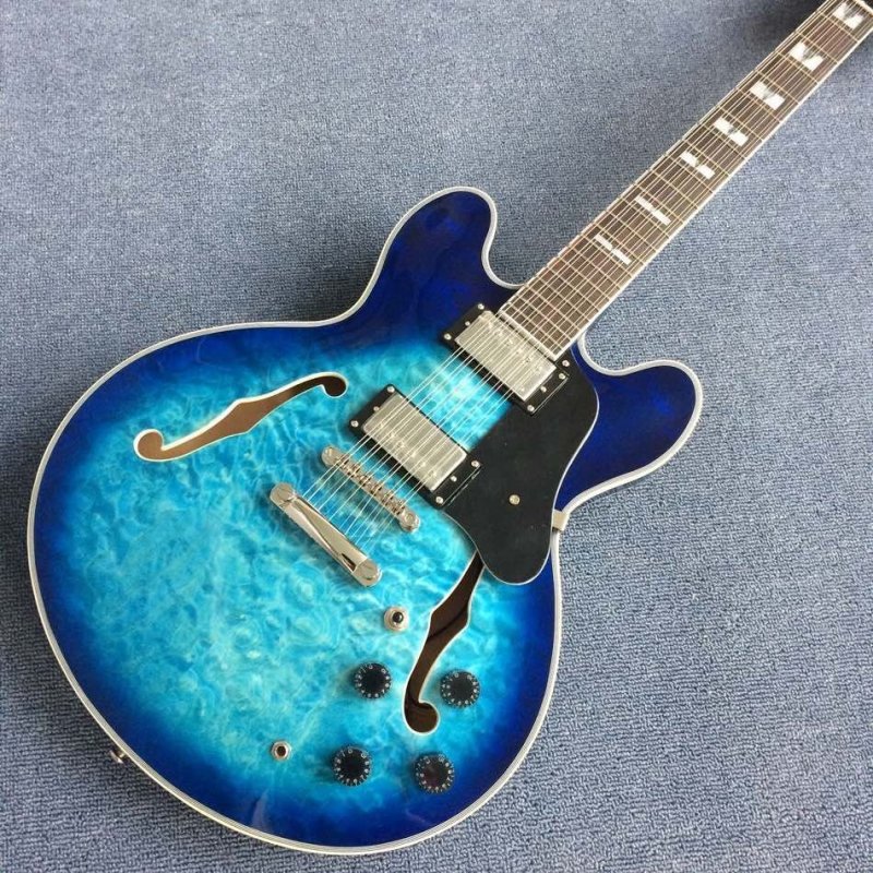 Blue 12 String Hollow Body Jazz Electric Guitar