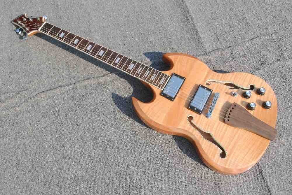 Flame Maple Veneer Double F Hole Half Hollow Body Electric Guitar