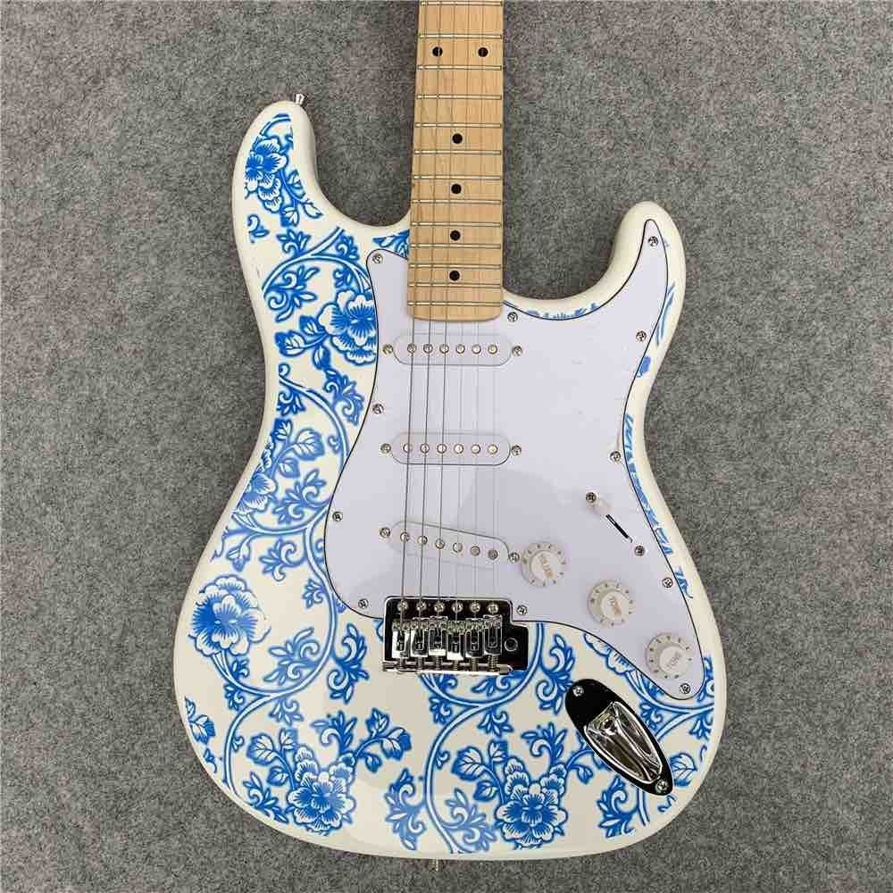 Blue and White Porcelain Strat Electric Guitar