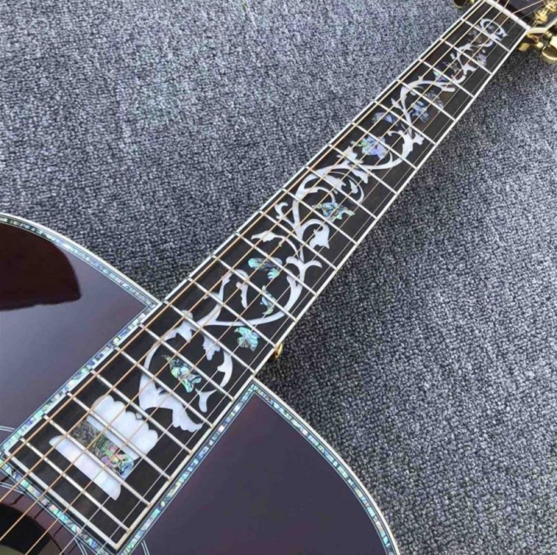 Abalone Binding Inlays Ebony Fingerboard D Style Solid Wood Acoustic Guitar