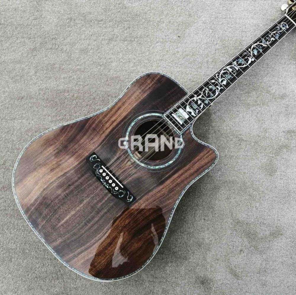 Solid KOA Wood 45 D 41 Real Abalone Acoustic Electric Guitar with Ebony Fingerboard