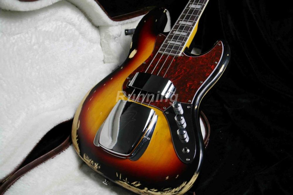 1959 Relic Jazz Bass Electric Guitar in Sunburst with Nitrolacquer Finish Aged Hardware