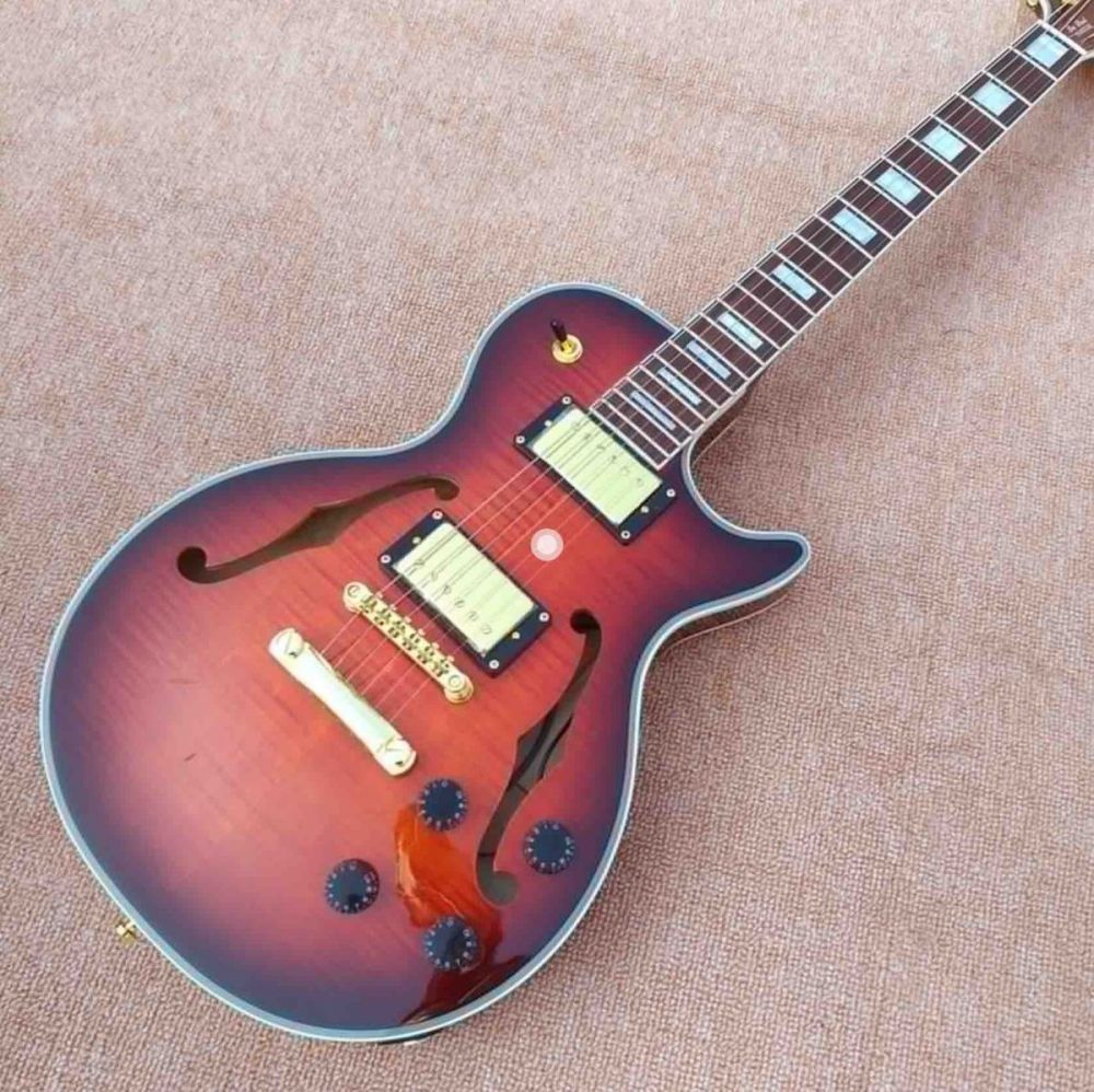 Custom LP Semi Hollow body Electric Guitar with F holes Flame Maple Top