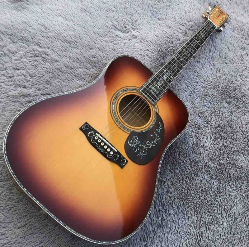 Solid Spruce Top Abalone D Style Acoustic Guitar with Burst Maple Body Ebony Fingerboard