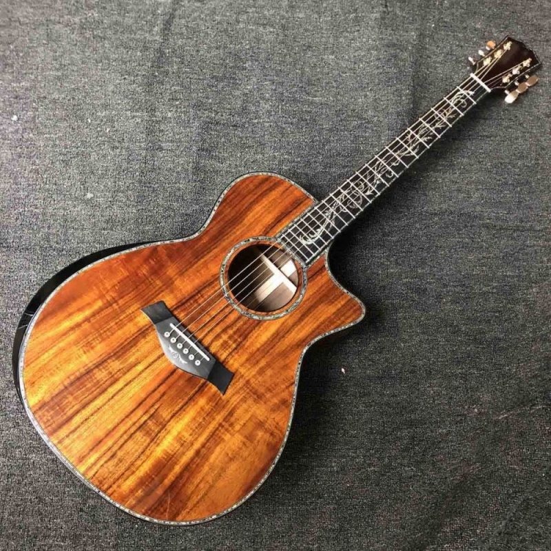 Solid KOA Top Abalone Inlays Ebony Fingerboard Cocobolo Back Sides Acoustic Electric Guitar