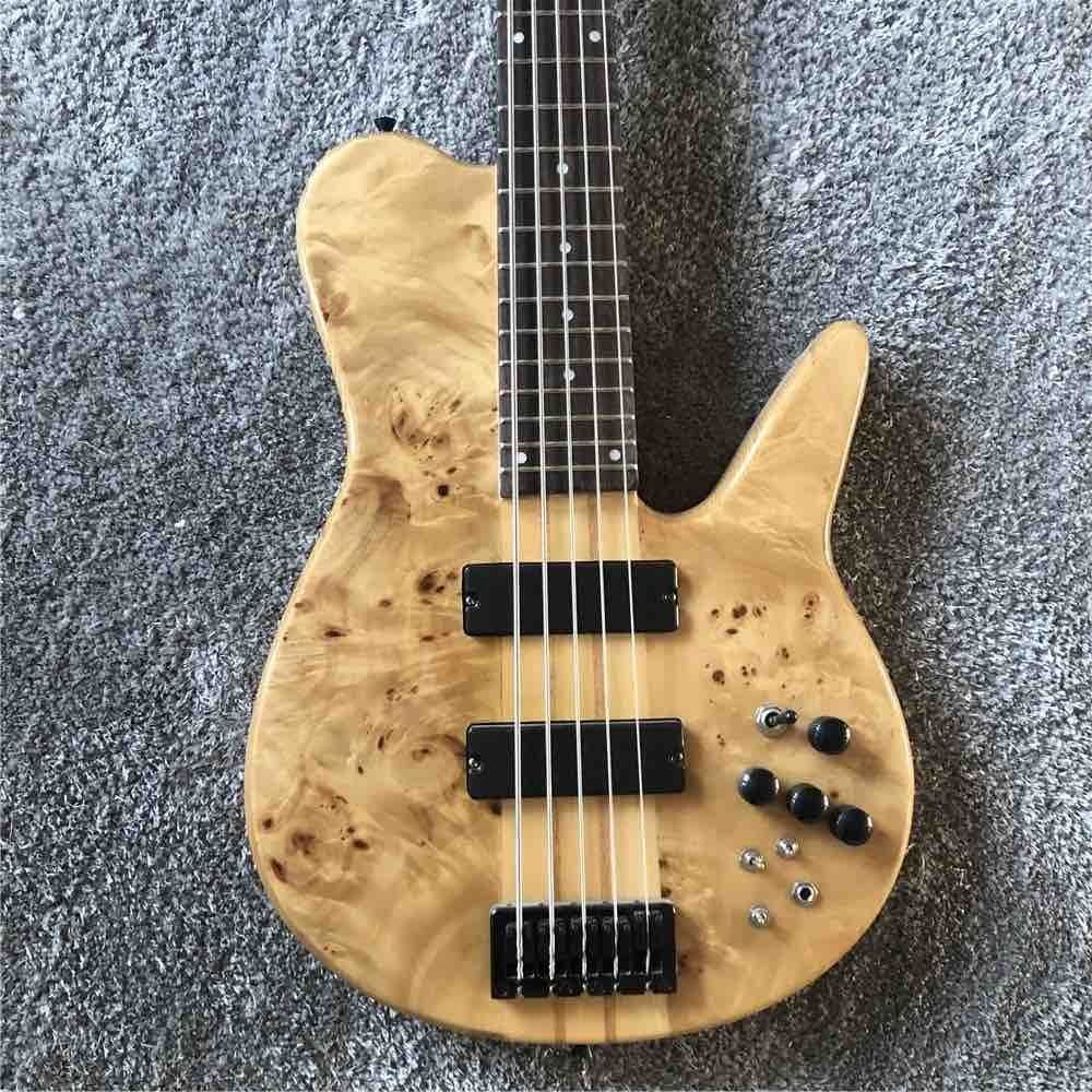 Custom Factory 5 Strings Wood Color Whole body Butterfly Electric Bass Black Metal Hardware