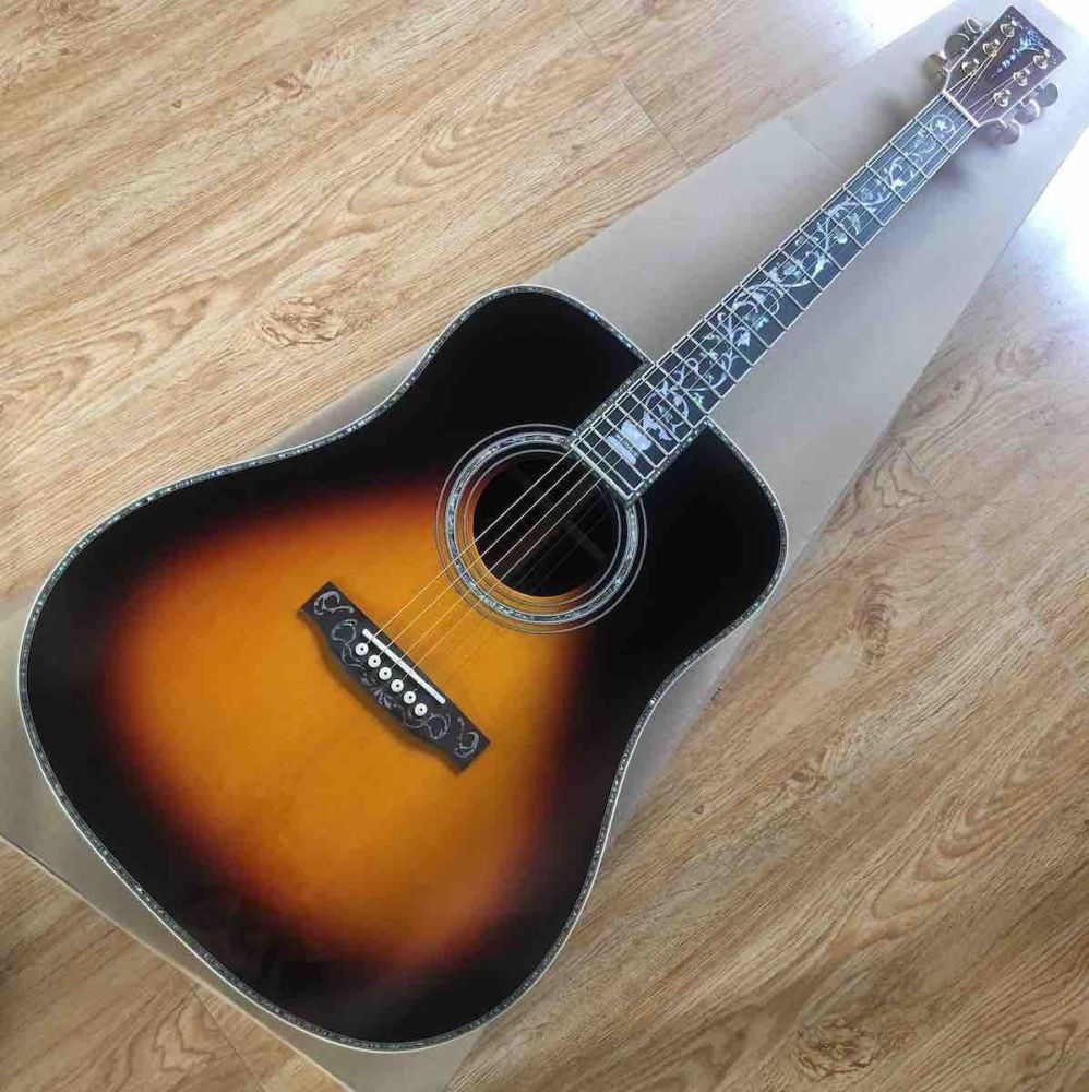 Solid Spruce Top Tree Abalone Inlays 41 Inch Acoustic Guitar in Sunburst