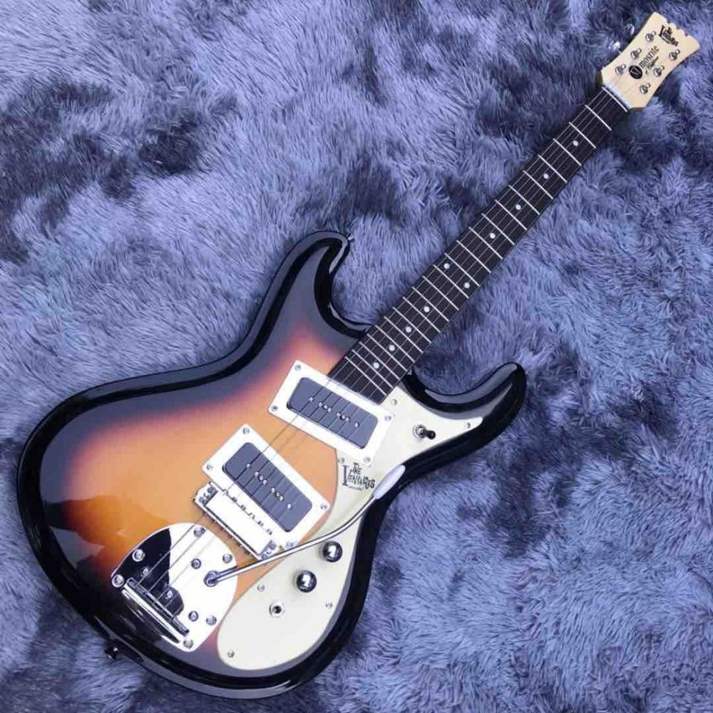 1966 Ventures Mosrite Zero Fret Jrm Johnny Ramone Sunburst Electric Guitar Tremolo Tailpiece Dual Black P-90 Pickups Cream Pickguard