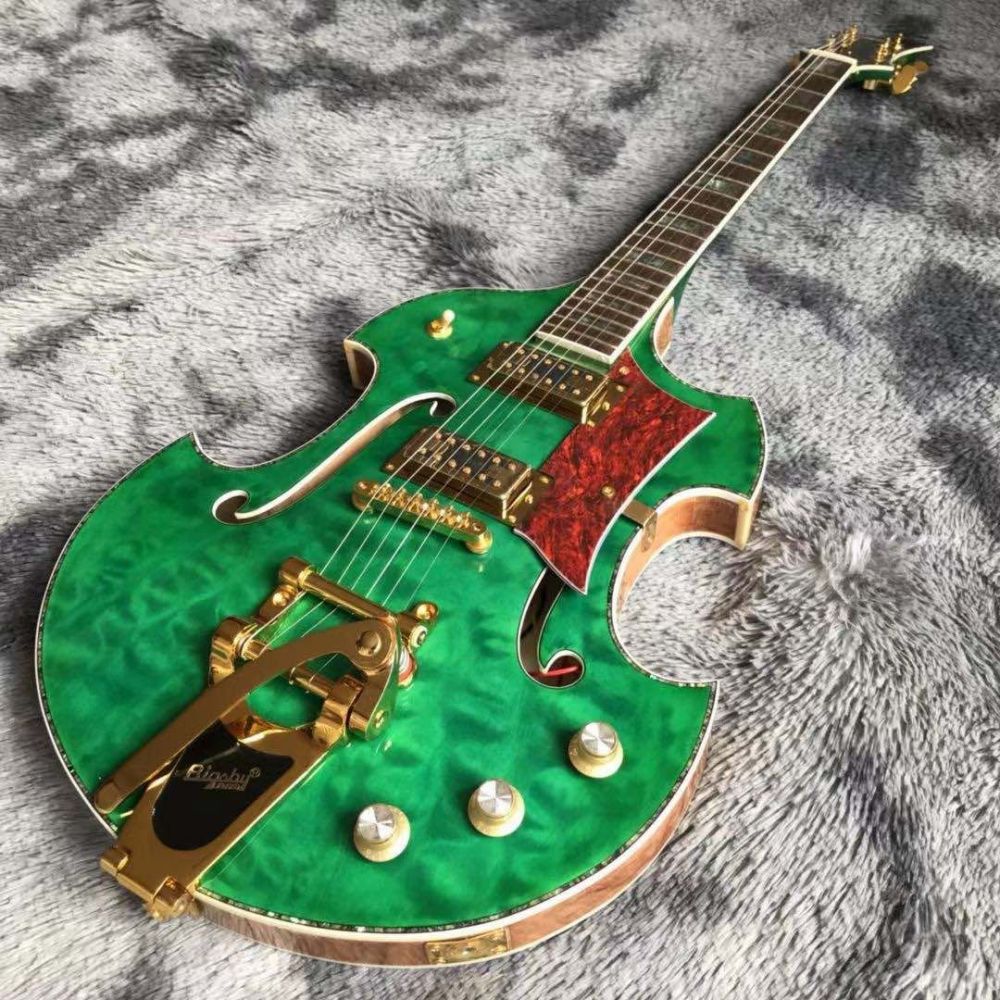 2021 Custom Grand Gret Semi-Hollow Electric Guitar in Green Accept Customizable Logo and Shape