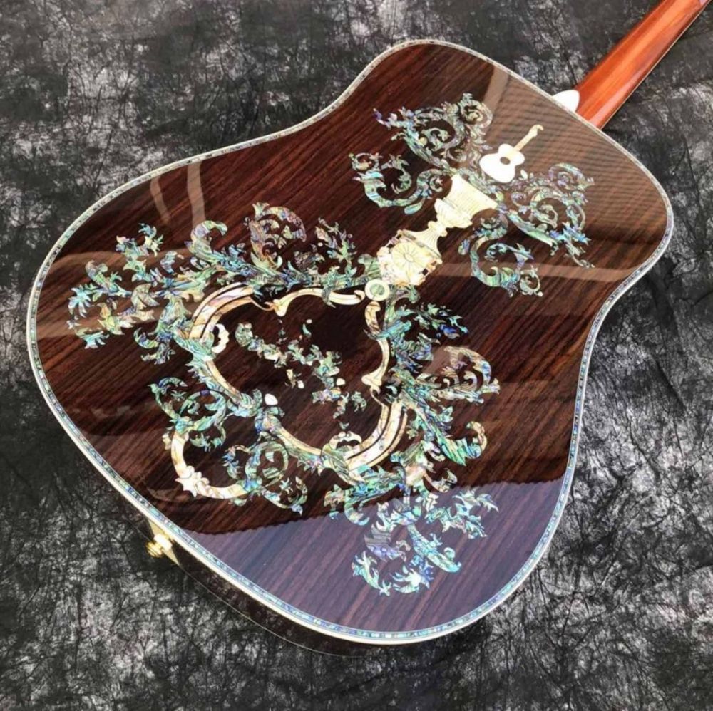 Custom Aaaaa All Solid Wood Deluxe Abalone Inlay D100 Style Acoustic Guitar