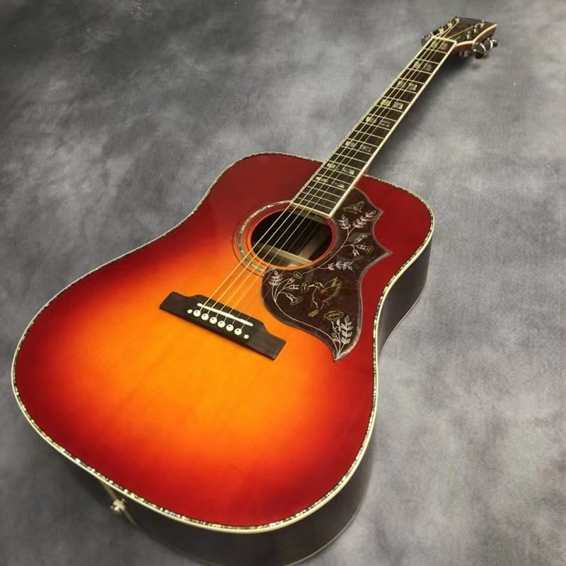 Custom 41 Inch HummingBIRD  Series Back Panel Three-Piece D Barrel Sunset Red Wood Acoustic Guitar