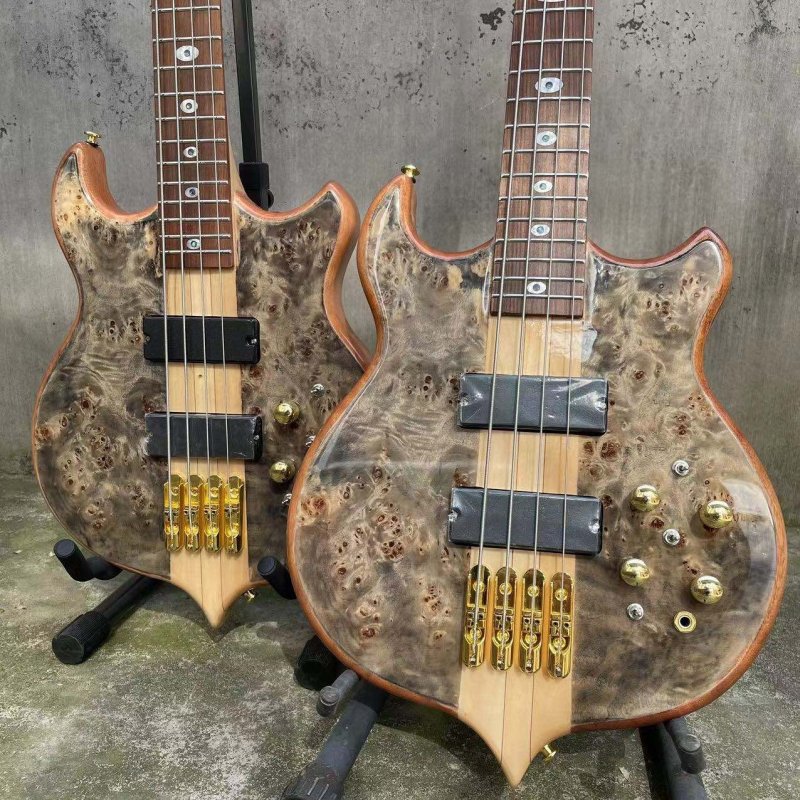 Custom Alembic Style Stanley Clark 4 Strings Electric Bass Guitar Neck Through Body with Gold Hardware and Abalone Inlay