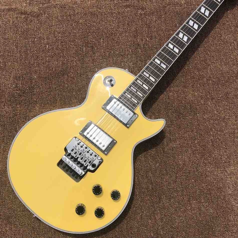 Custom Grand Electric Guitar with Double Tremolo Bridge in Yellow Color