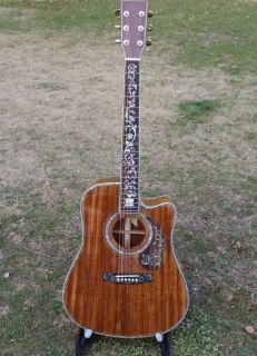 Solid KOA Wood Handmade Acoustic Guitar Real Abalone Inlay and Binding Ebony Fingerboard