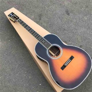Real Abalone Ebony Fingerboard Solid Spruce Top Ooo42s Style Acoustic Guitar in Sunburst
