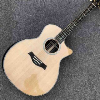 Real Abalone Ebony Fingerboard AAA Solid Spruce Top Cutaway Acoustic Guitar with Arm Rest
