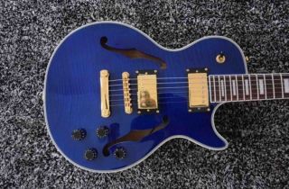 Custom Built Blue Tiger Maple Top 6 String Electric Guitar Semi Hollow