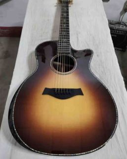 Custom Cutaway All Solid Handmade Abalone Acoustic Guitar with Gotoh Tuner Peg in Tobacco Burst