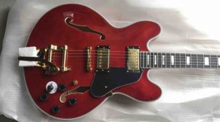 Custom Glossy Curly Semi Hollow ES 355 Trini Lopez Chuck Berry Maple Red Jazz Guitar