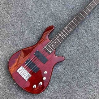 Factory Custom 5 Strings Customized logo Solid Body Electric Bass in Wine Red Mahogany Body Neck
