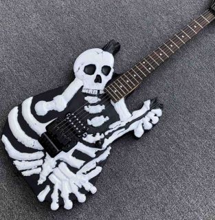 Top Quality 6 Strings Bones Black Skull Electric Guitar
