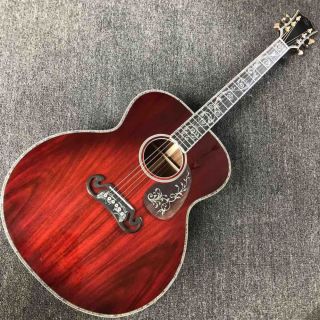 Custom AA All Solid KOA Wood 43 Inch Design Jumbo Body Acoustic Guitar Abalone Binding with Logo on Headstock is OK