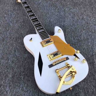 Custom TL White Electric Guitar with Golden Tremolo Arm