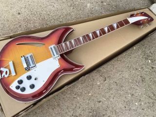 Custom 6 Strings 330 360 381 Semi Hollow Body Cherry Sunburst Electric Guitar Flamed Maple Top & Back with Checkerboard Binding Lacquer Fingerboard Vintage Tuners Dual Input Jack Accept OEM