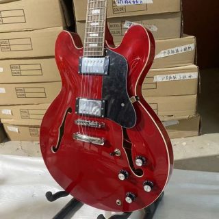 Custom ES 335 Style Semi Hollow Electric Guitar Jazz Model in Transparent Red Color	