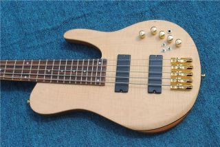 Custom Natural Wood Burl One Piece Neck Through 5 Strings Electric Bass Guitar