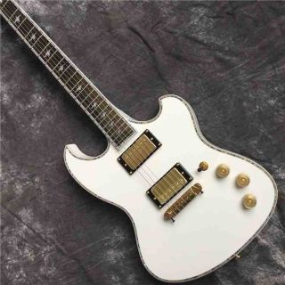 Custom Grand Electric Guitar in White and Colored Striped Circle New 2021 Style with Gold Hardware