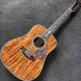 Custom 12 Strings 41 Inch Dreadnought Solid KOA Wood Top with Abalone Inlay Acoustic Guitar
