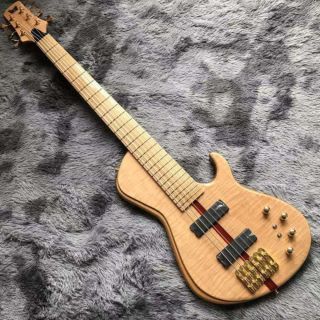 Custom Neck Throu Body Flamed Maple Top Ash Body 6 Strings Electric Bass Guitar with 940mm Scale Lengthen Ebony Fingerboard