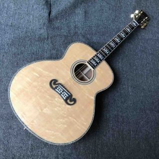 Custom AAAA All Solid Spruce Wood 43 Inch Flamed Maple Neck Solid Back Side Maple Binding KK Sound Mini Acoustic Guitar