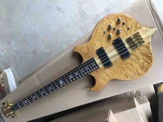 Custom 4 Strings Neck Through Active Electric Bass Guitar in Natural Color