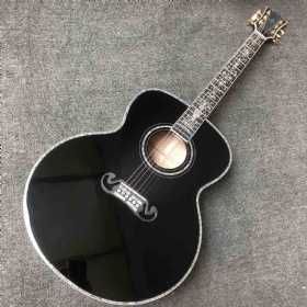 Custom 43 Inch GJ200C Jumbo Acoustic Guitar with Abalone Binding Vintage Tuner Gloss Black Finishing 550a EQ electronic pickup