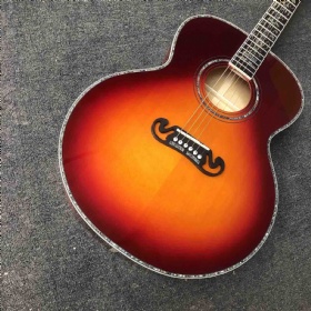 Custom 43 Inch J200 Jumbo Acoustic Guitar with Abalone Binding Vintage Tuner Gloss Cherry Red Finishing 550a EQ electronic pickup